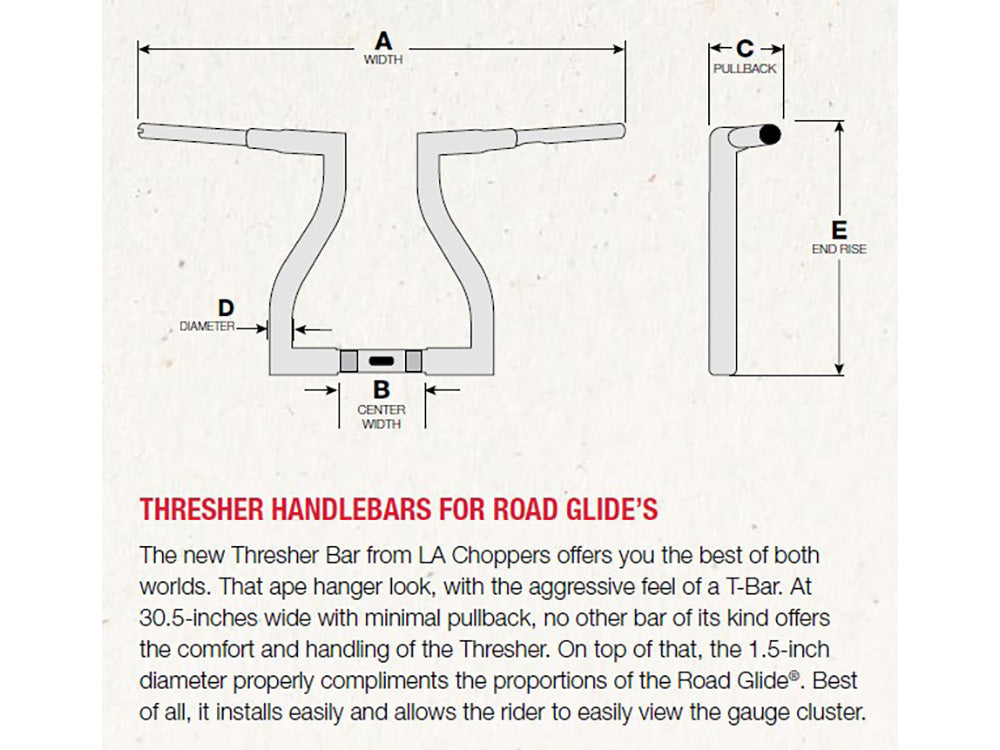 LA Choppers LA-7317-16BLK 16" x 1-1/2" Thresher Handlebar Gloss Black for Harley-Davidson Road Glide 15-23/Road King Special 17-Up