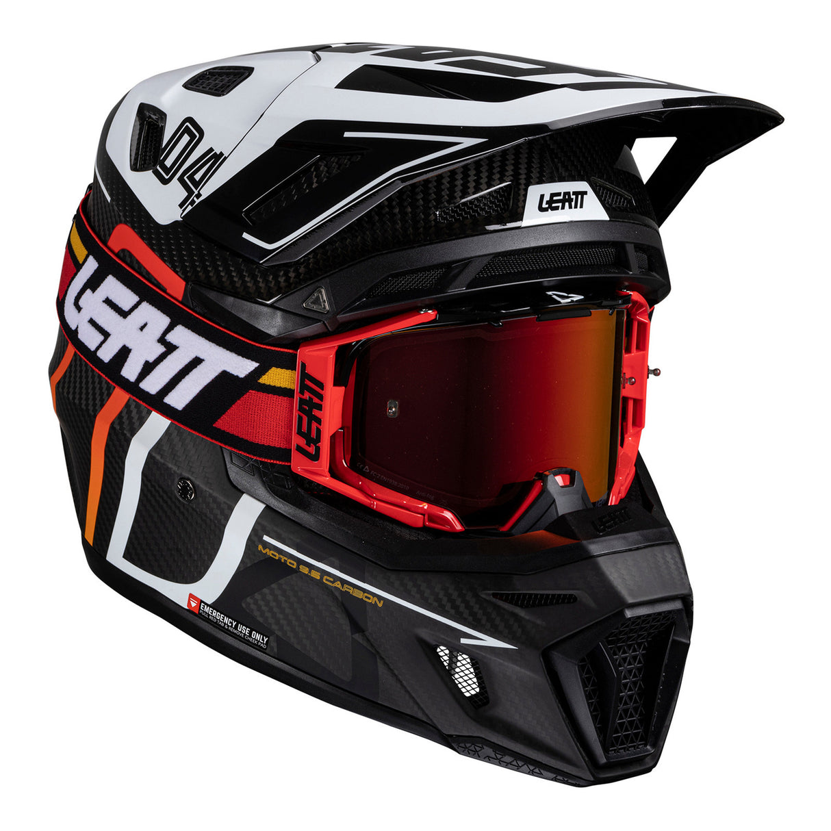 Leatt 2025 Moto 9.5 Carbon/White Helmet & Velocity 6.5 Iriz Goggle Kit
