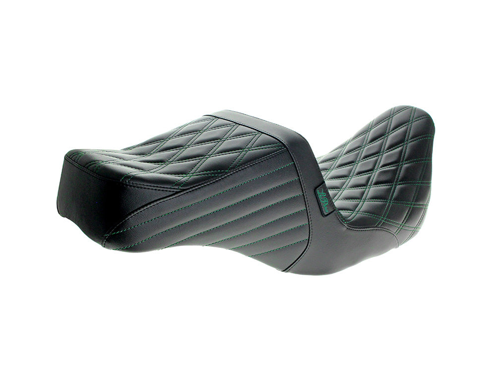 LePera Seats LP-LK-587DD-GREEN TailWhip Dual Seat w/Green Double Diamond Stitch for most Touring 08-24