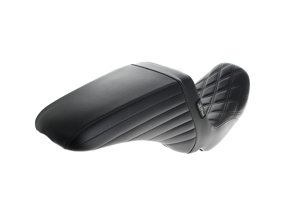 LePera LP-LKU-591DD KickFlip Up Front Reduced Reach Dual Seat w/Black Double Diamond Stitch for Harley-Davidson Dyna 06-17
