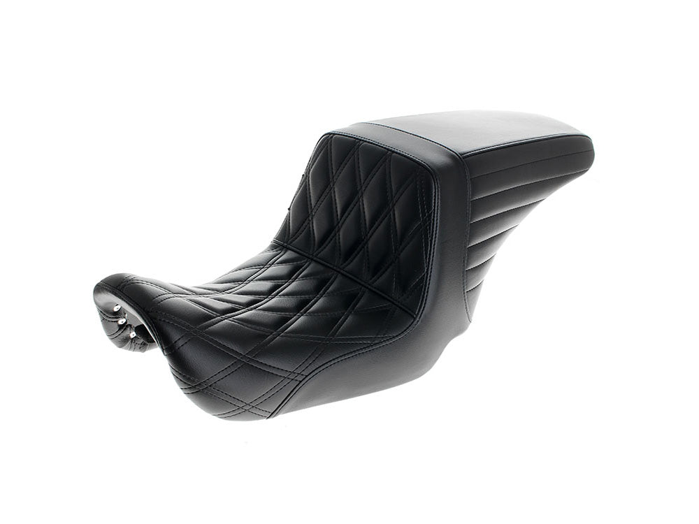 LePera LP-LKU-591DD KickFlip Up Front Reduced Reach Dual Seat w/Black Double Diamond Stitch for Harley-Davidson Dyna 06-17