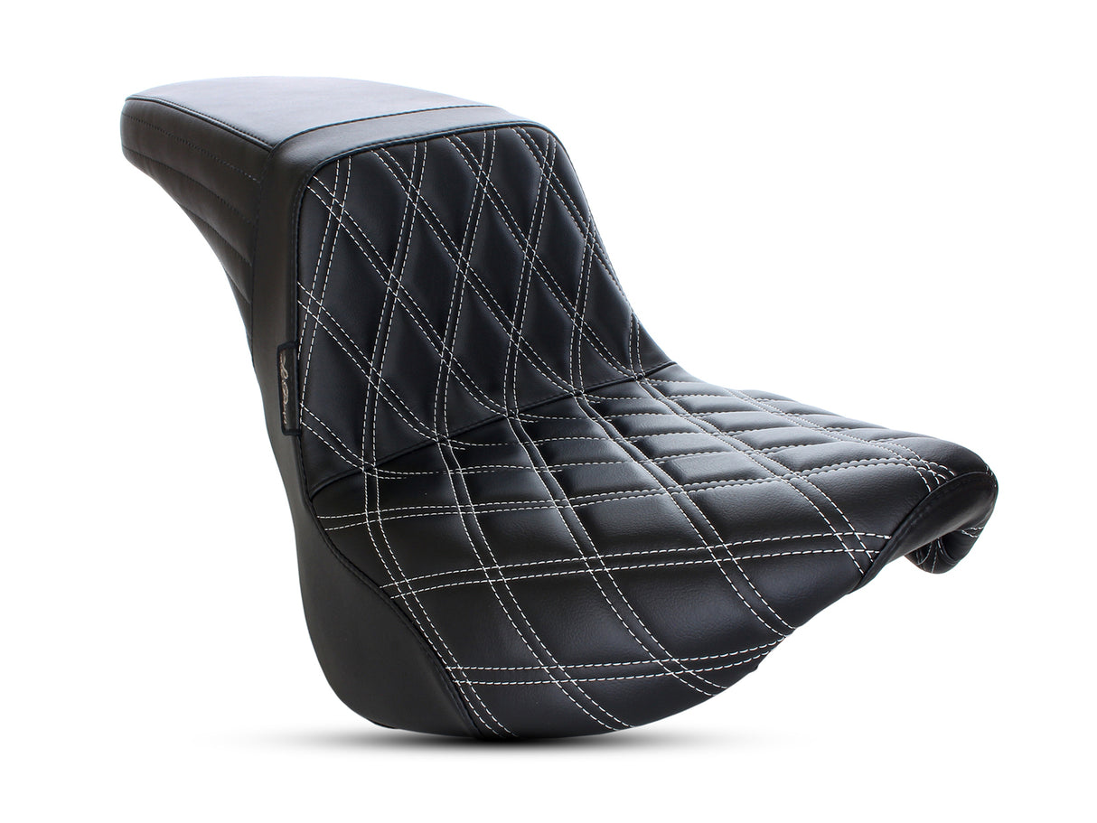 LePera LP-LY-590DDW Kickflip Dual Seat w/White Double Diamond Stitch for Harley-Davidson Softail Slim/Street Bob 18-Up/Standard 20-Up