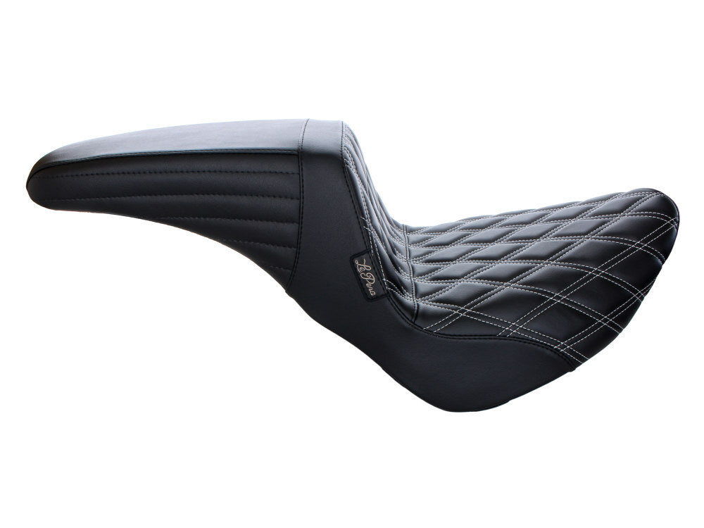 LePera LP-LY-590DDW Kickflip Dual Seat w/White Double Diamond Stitch for Harley-Davidson Softail Slim/Street Bob 18-Up/Standard 20-Up