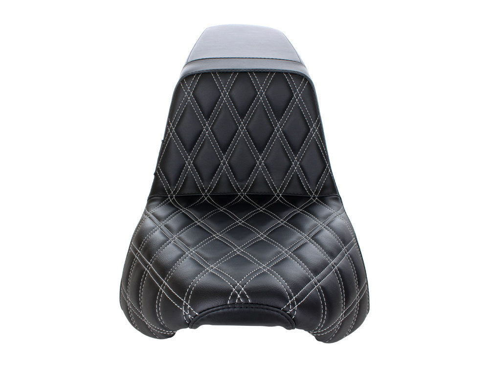 LePera LP-LY-590DDW Kickflip Dual Seat w/White Double Diamond Stitch for Harley-Davidson Softail Slim/Street Bob 18-Up/Standard 20-Up