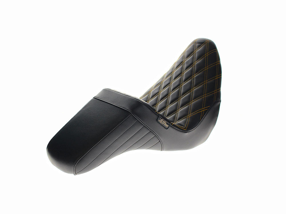 LePera LP-LYR-590DDG KickFlip Dual Seat w/Gold Double Diamond Stitch for Sport Glide/Low Rider 18-Up/Low Rider S 20-Up