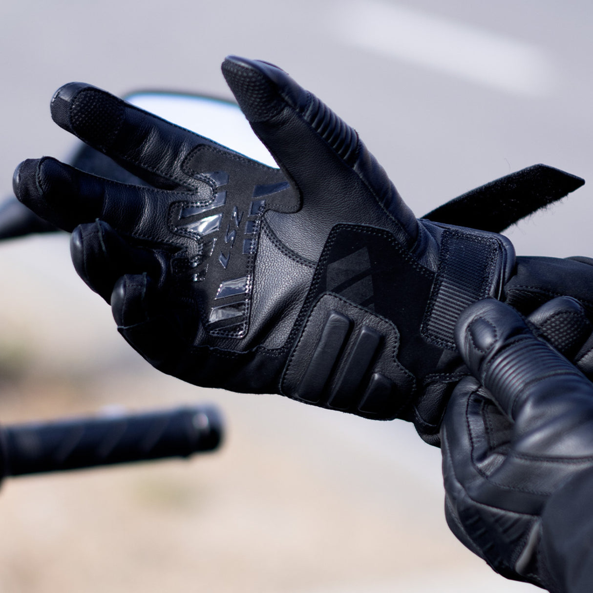 LS2 Octane Waterproof Leather Black Gloves