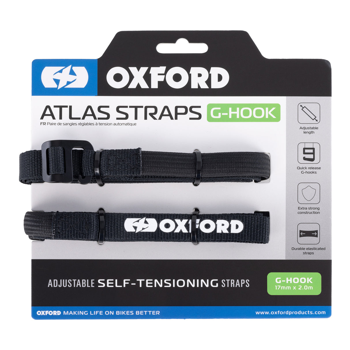 Oxford Atlas G-Hook 17mm x 2.0m Black (Pair)