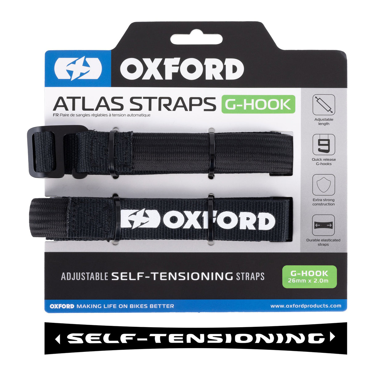 Oxford Atlas G-Hook 26mm x 2.0m Black (Pair)