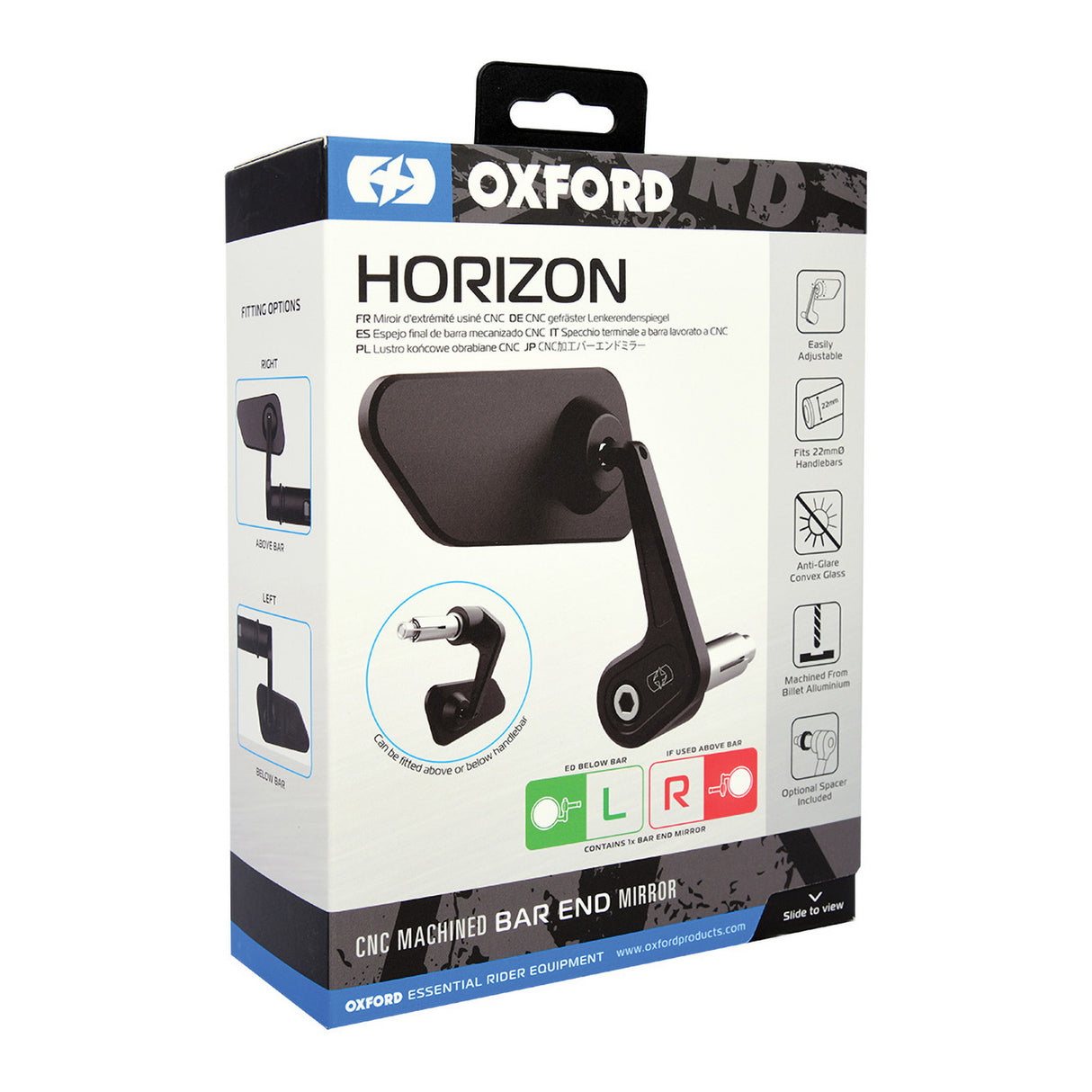 Oxford Horizon Billet Alloy Right Bar End Mirror Black