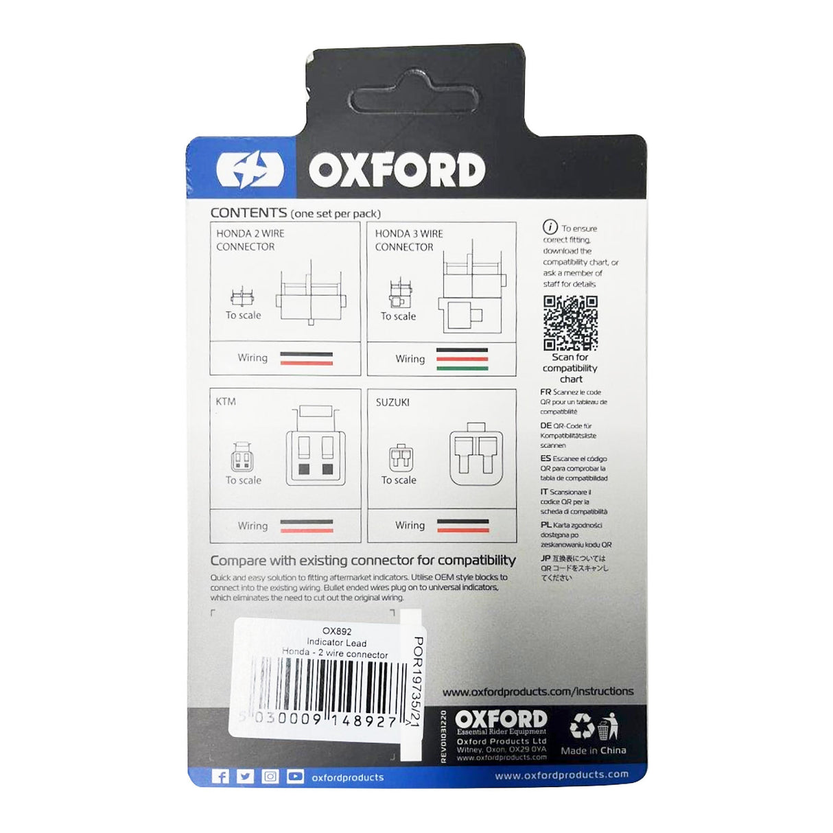 Oxford Indicator Leads for Honda 2 Wire Connector