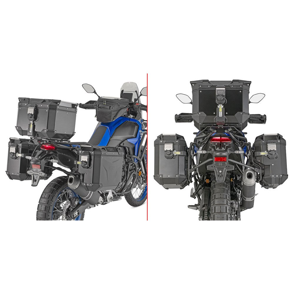 Givi PLOS2174CAM PL ONE-FIT Side Case Pannier Holder for Yamaha Tenere 700/Tenere 700 World Raid/Tenere 700 Rally 25-Up w/Trekker Outback Monokey CAM-Side Cases (w/Contoured Right Side)/Canyon Monokey CAM-Side Bags