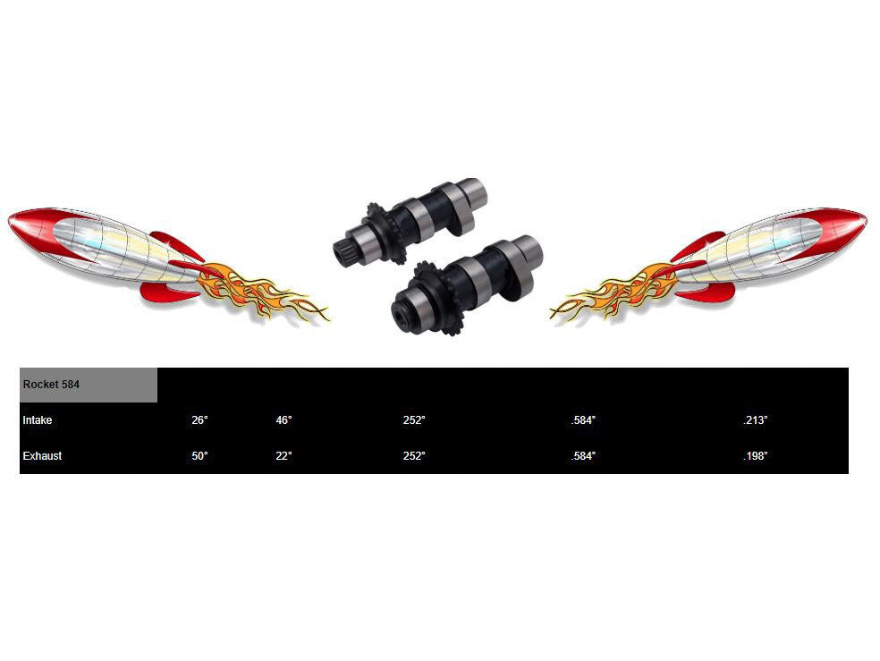 Rocket Cams RC-4-4001 584CE Chain Drive Easy Start Camshafts for Dyna 2006/Twin Cam 07-17