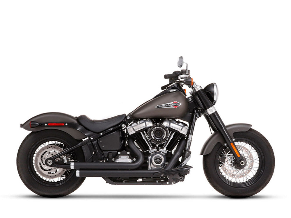 Rinehart Racing RIN-300-1101C 2-2 Staggered Exhaust System Black w/Chrome End Caps for Softail 18-Up