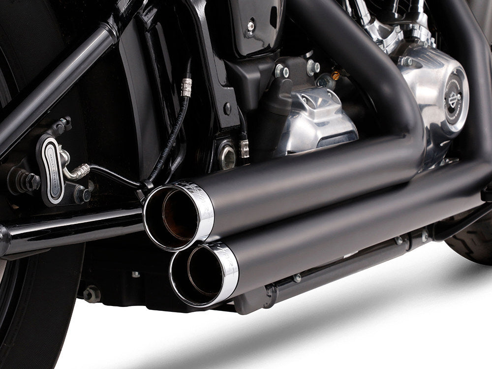 Rinehart Racing RIN-300-1101C 2-2 Staggered Exhaust System Black w/Chrome End Caps for Softail 18-Up