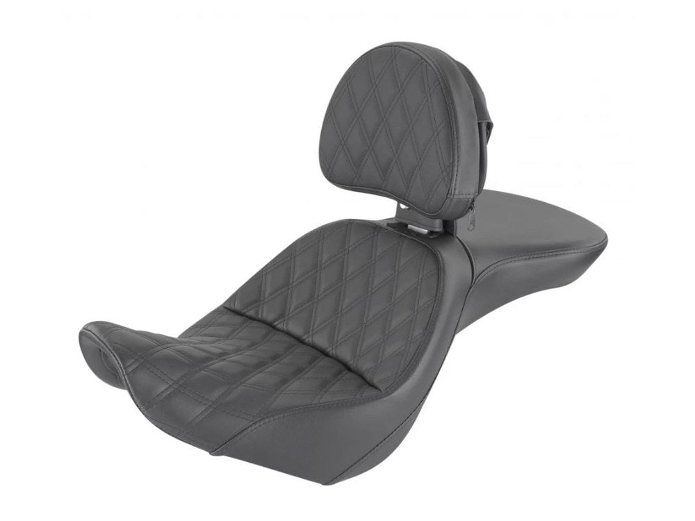 Saddlemen SAD-806-12-030LS Explorer LS Dual Seat & Backrest w/Black Double Diamond Lattice Stitch for Harley-Davidson Softail 06-17 w/OEM 200 Rear Tyre
