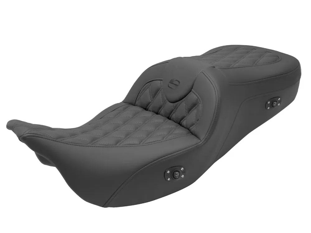 Saddlemen SAD-808-07B-182HCT Heated Roadsofa LS Dual Seat w/Black Double Diamond Lattice Stitch for most Harley-Davidson Touring 08-24