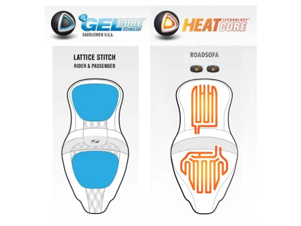 Saddlemen SAD-808-07B-184BRHCT Heated Extended Reach Roadsofa LS Dual Seat w/Backrest for most Harley-Davidson Touring 08-24
