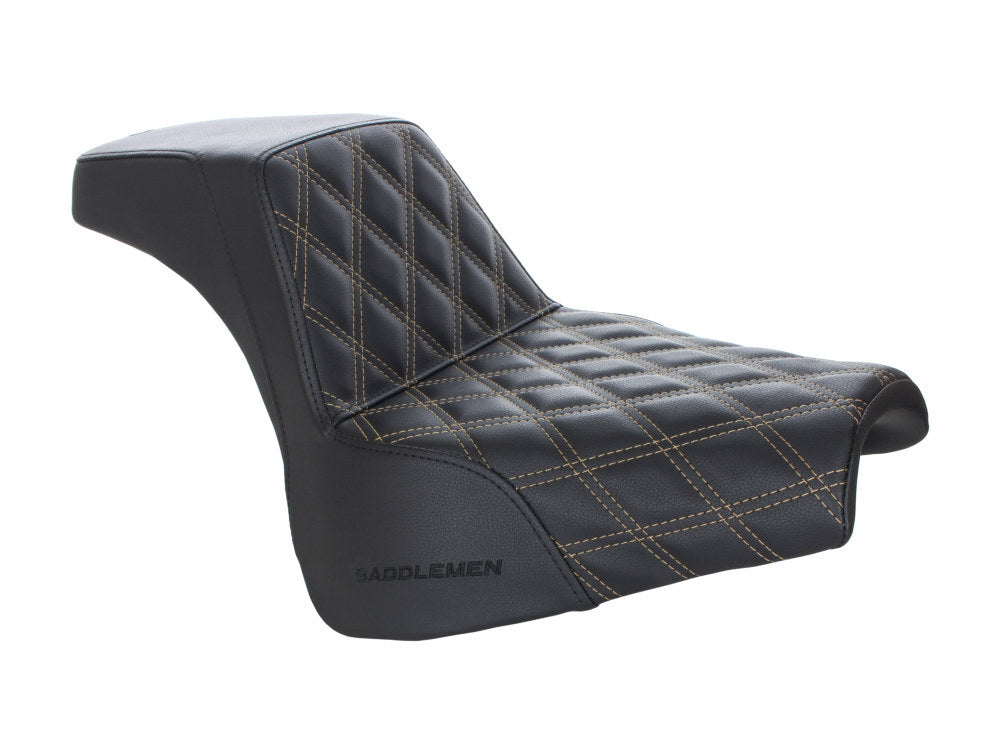 Saddlemen SAD-818-28-172GO Step-Up LS Dual Seat w/Gold Double Diamond Lattice Stitch for Harley-Davidson Fat Bob 18-24