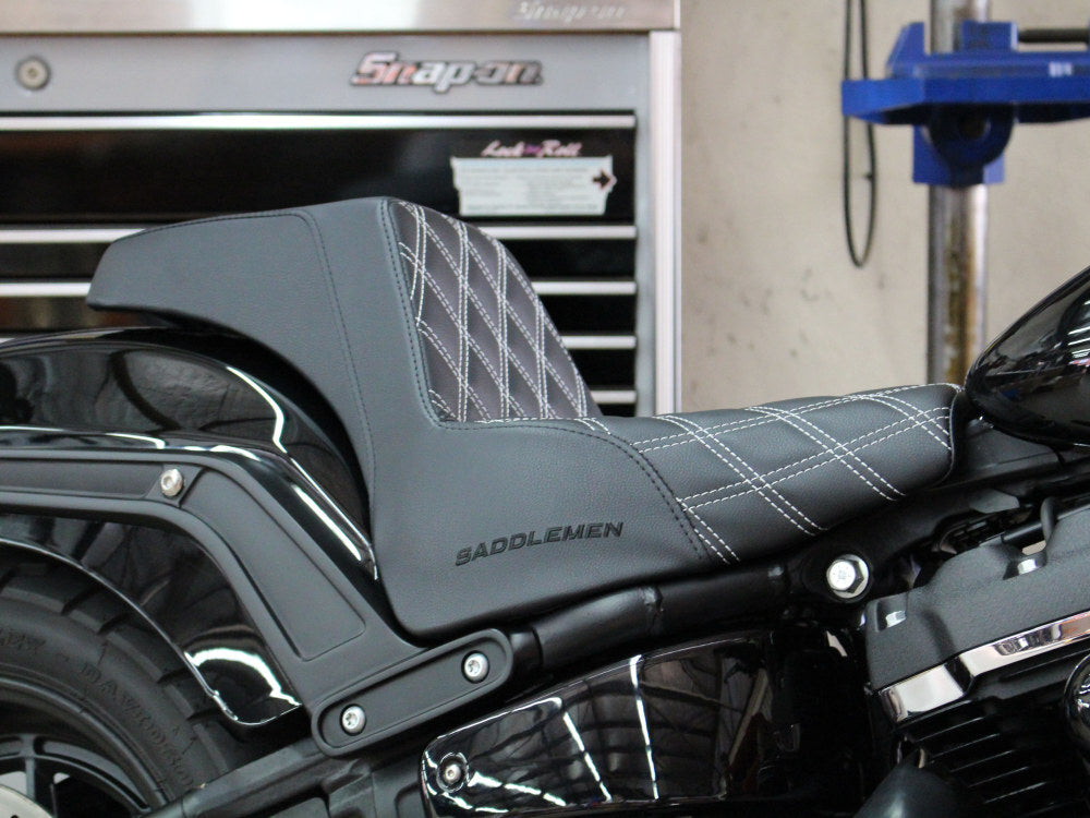 Saddlemen SAD-818-28-172WH Step-Up LS Dual Seat w/White Double Diamond Lattice Stitch for Harley-Davidson Fat Bob 18-24