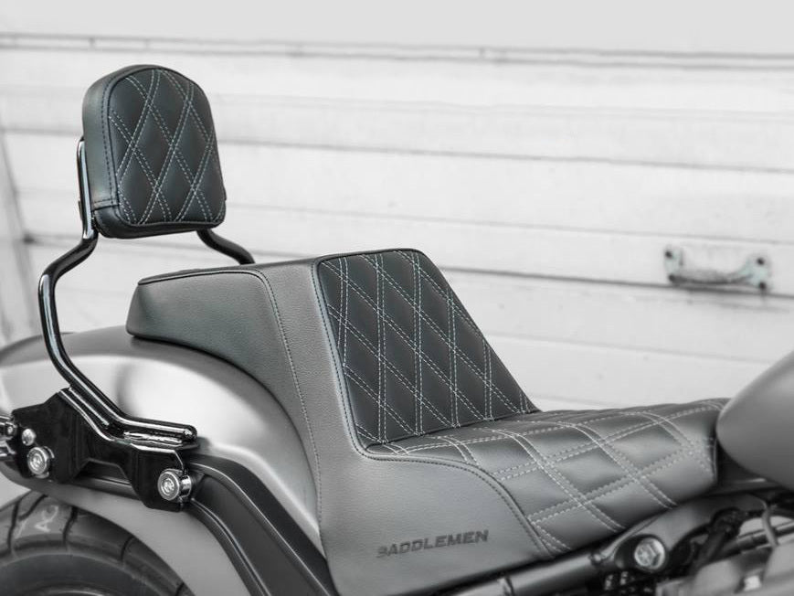 Saddlemen SAD-818-28-172WH Step-Up LS Dual Seat w/White Double Diamond Lattice Stitch for Harley-Davidson Fat Bob 18-24