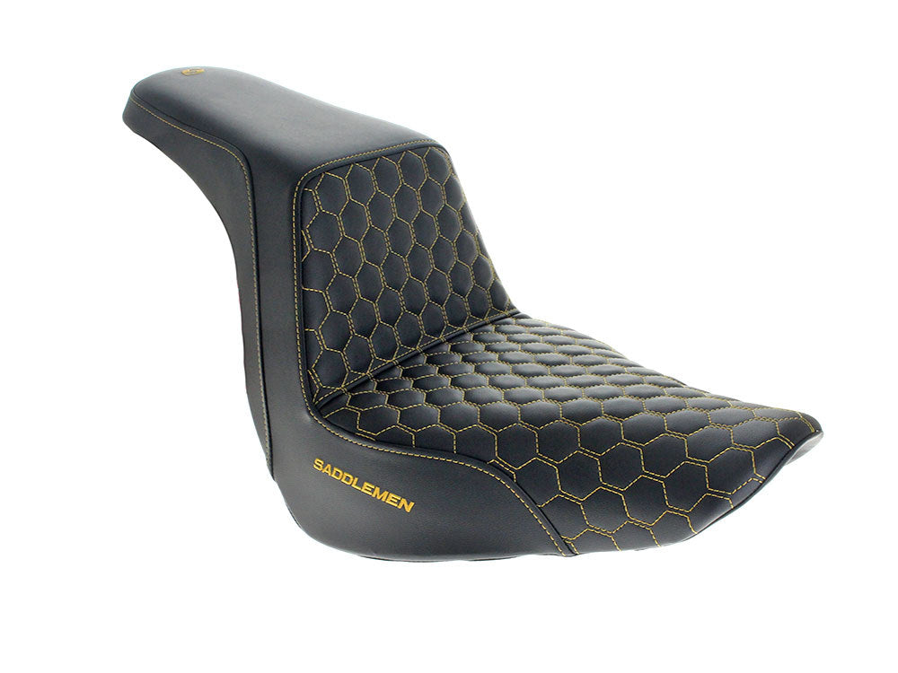 Saddlemen SAD-818-29-17707 Step-Up HC Dual Seat w/Gold Honeycomb Stitch for Sport Glide/Low Rider 18-Up/Low Rider S 20-Up/Low Rider ST 22-Up