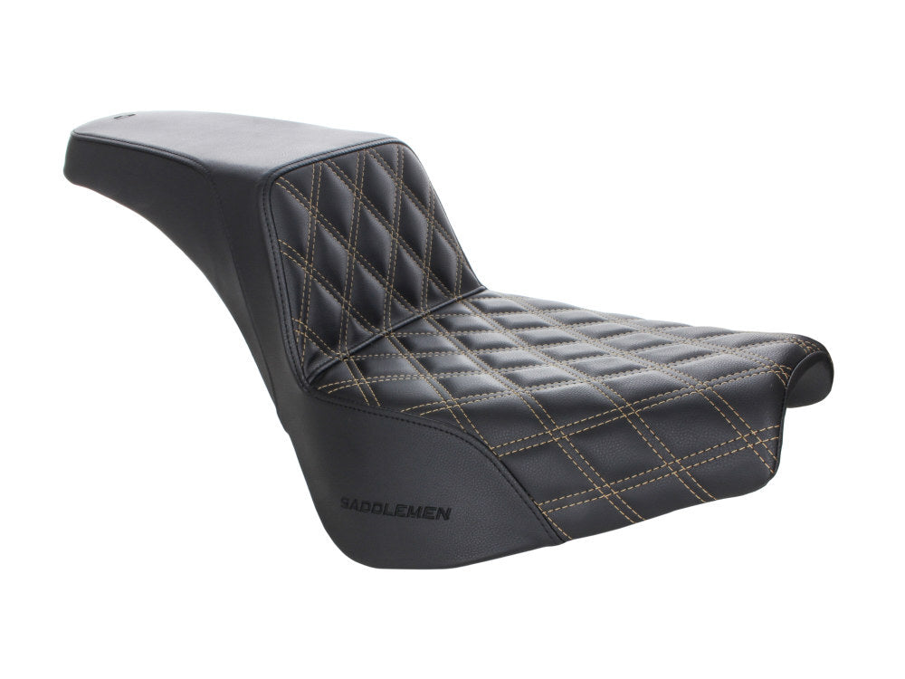 Saddlemen SAD-818-30-172GO Step-Up LS Dual Seat w/Gold Double Diamond Lattice Stitch for Harley-Davidson Softail Street Bob 18-Up/Standard 20-Up