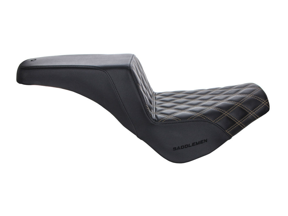 Saddlemen SAD-818-30-172GO Step-Up LS Dual Seat w/Gold Double Diamond Lattice Stitch for Harley-Davidson Softail Street Bob 18-Up/Standard 20-Up