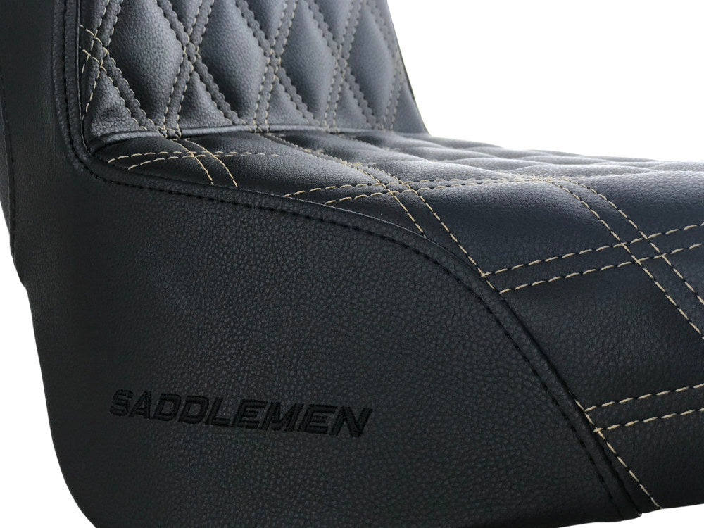 Saddlemen SAD-818-30-172GO Step-Up LS Dual Seat w/Gold Double Diamond Lattice Stitch for Harley-Davidson Softail Street Bob 18-Up/Standard 20-Up