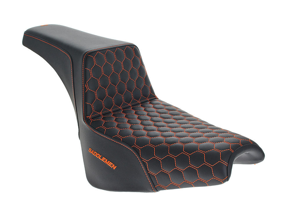 Saddlemen SAD-818-30-177OR Step-Up HC Dual Seat w/Orange Honeycomb Stitch for Harley-Davidson Softail Street Bob 18-Up/Standard 20-Up