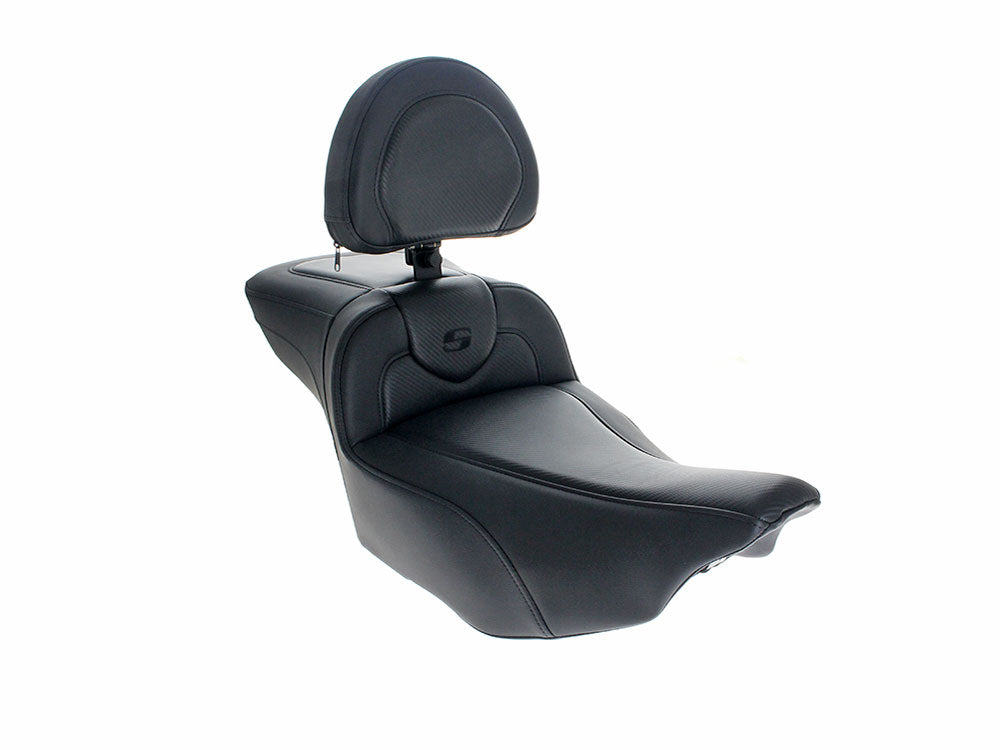 Saddlemen SAD-823-07-186B0 Extended Roadsofa CF Dual Seat w/Backrest & Carbon Fiber Weave for Harley-Davidson CVO Touring 23-Up/Street Glide/Road Glide 24-Up/Touring 25-Up