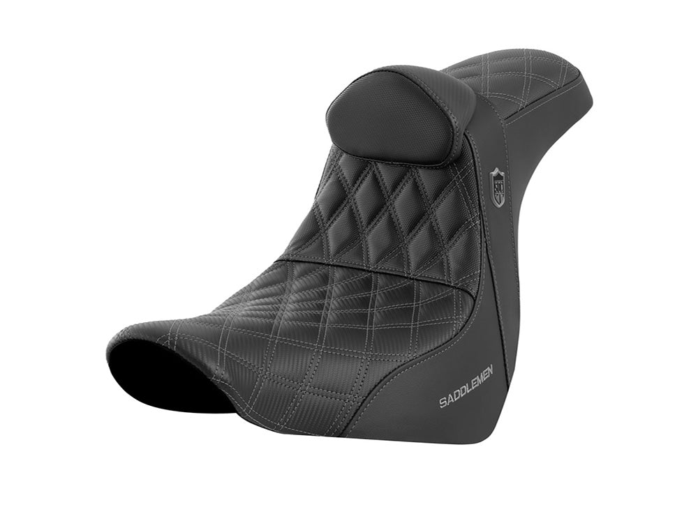 Saddlemen SAD-SC81829GRERT San Diego Customs Pro Series Gripper Dual Seat w/Backrest & Dark Grey Stitch for Sport Glide/Low Rider 18-Up/Low Rider S 20-Up/Low Rider ST 22-Up