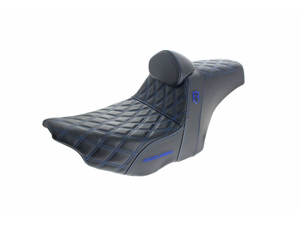 Saddlemen SAD-SC82307DB1 San Diego Customs Pro Series Gripper Dual Seat w/Backrest & Blue Stitch for Harley-Davidson CVO Touring 23-Up/Street Glide/Road Glide 24-Up/Touring 25-Up