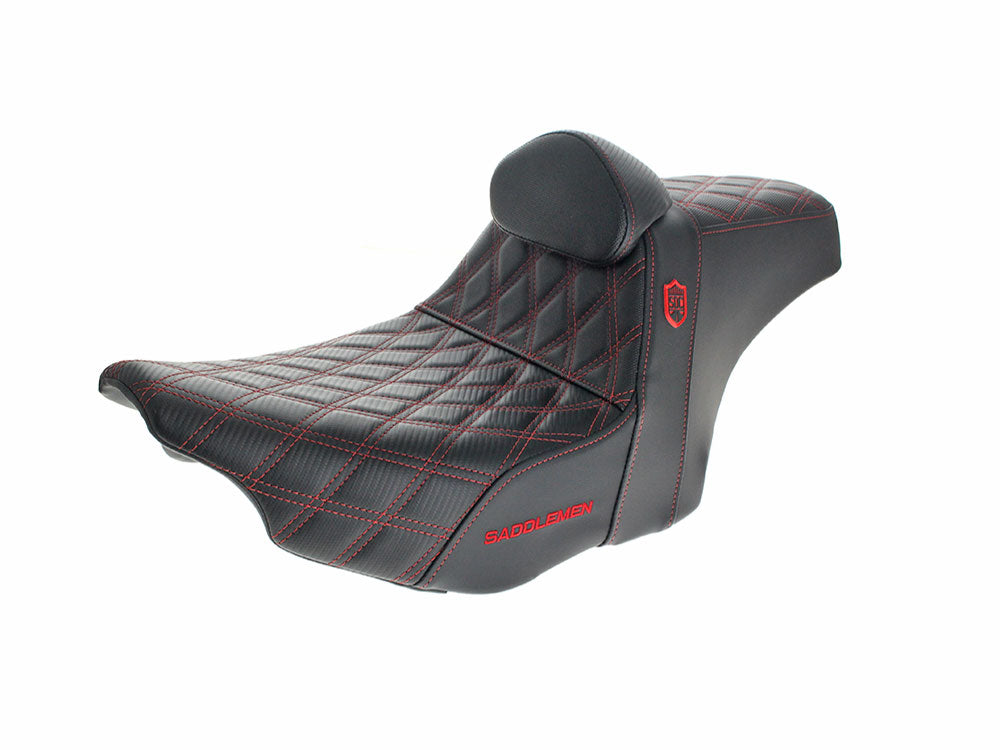 Saddlemen SAD-SC82307DB4 San Diego Customs Pro Series Gripper Dual Seat w/Backrest & Red Stitch for Harley-Davidson CVO Touring 23-Up/Street Glide/Road Glide 24-Up/Touring 25-Up