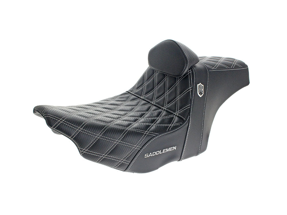 Saddlemen SAD-SC82307DB6 Step-Up San Diego Customs Pro Series Gripper Dual Seat w/Backrest & White Stitch for Harley-Davidson CVO Touring 23-Up/Street Glide/Road Glide 24-Up/Touring 25-Up
