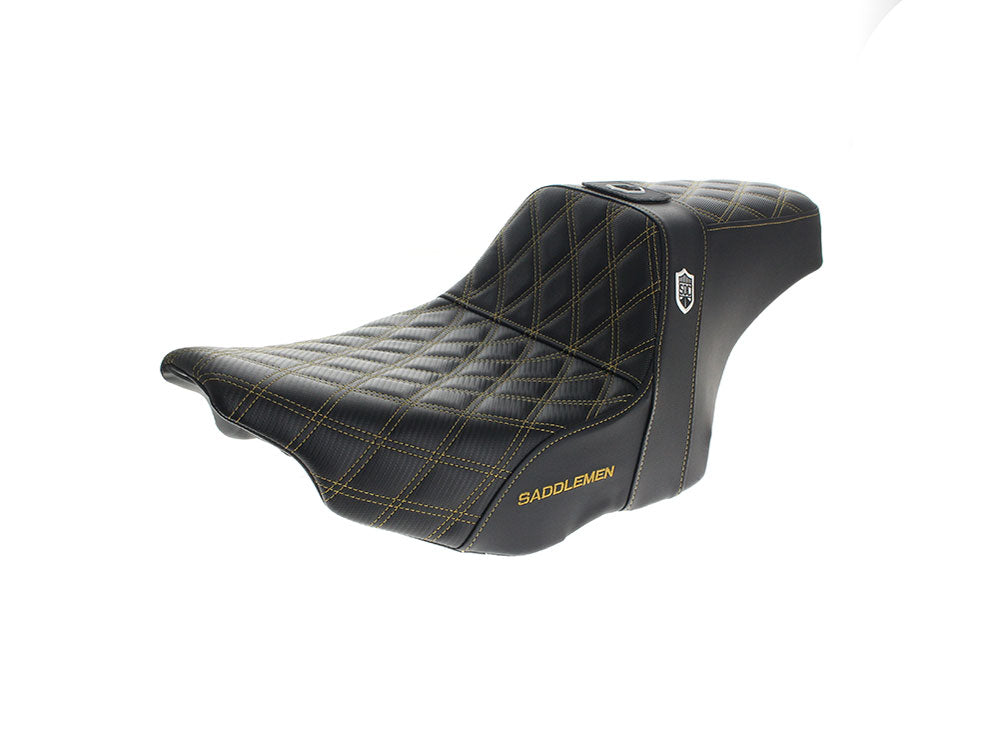 Saddlemen SAD-SC82307DB7 San Diego Customs Pro Series Gripper Dual Seat w/Backrest & Gold Stitch for Harley-Davidson CVO Touring 23-Up/Street Glide/Road Glide 24-Up/Touring 25-Up