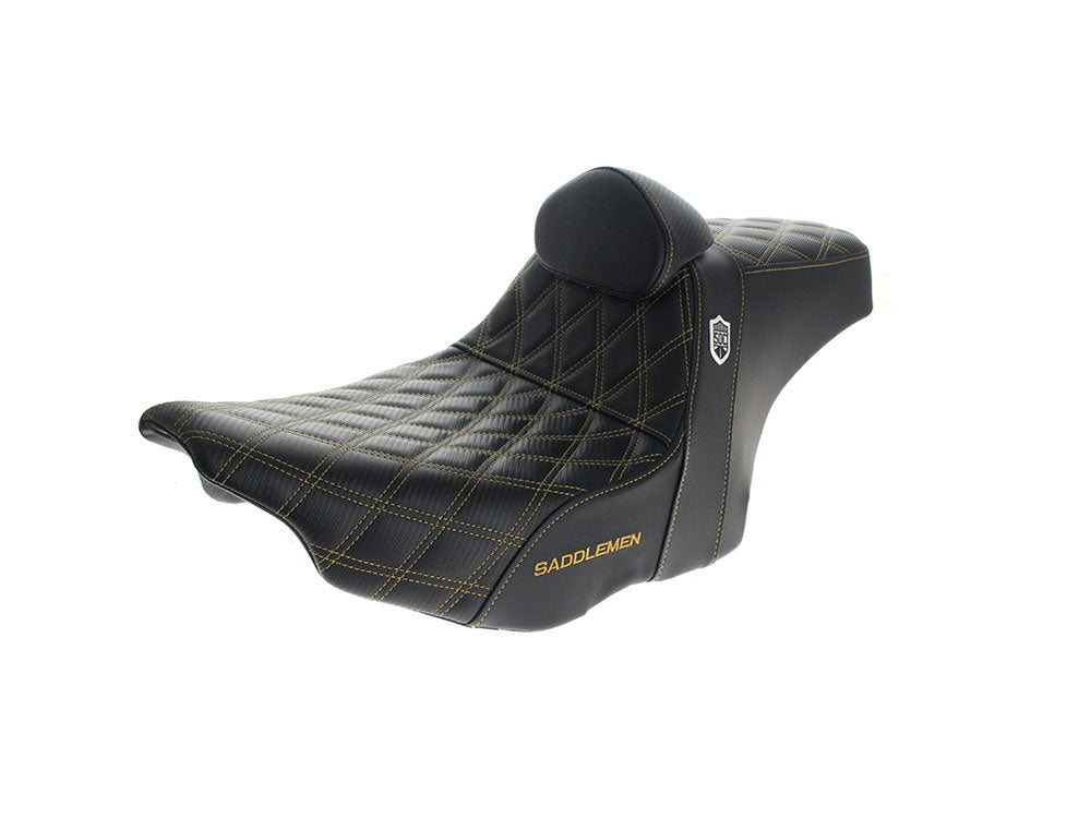 Saddlemen SAD-SC82307DB7 San Diego Customs Pro Series Gripper Dual Seat w/Backrest & Gold Stitch for Harley-Davidson CVO Touring 23-Up/Street Glide/Road Glide 24-Up/Touring 25-Up