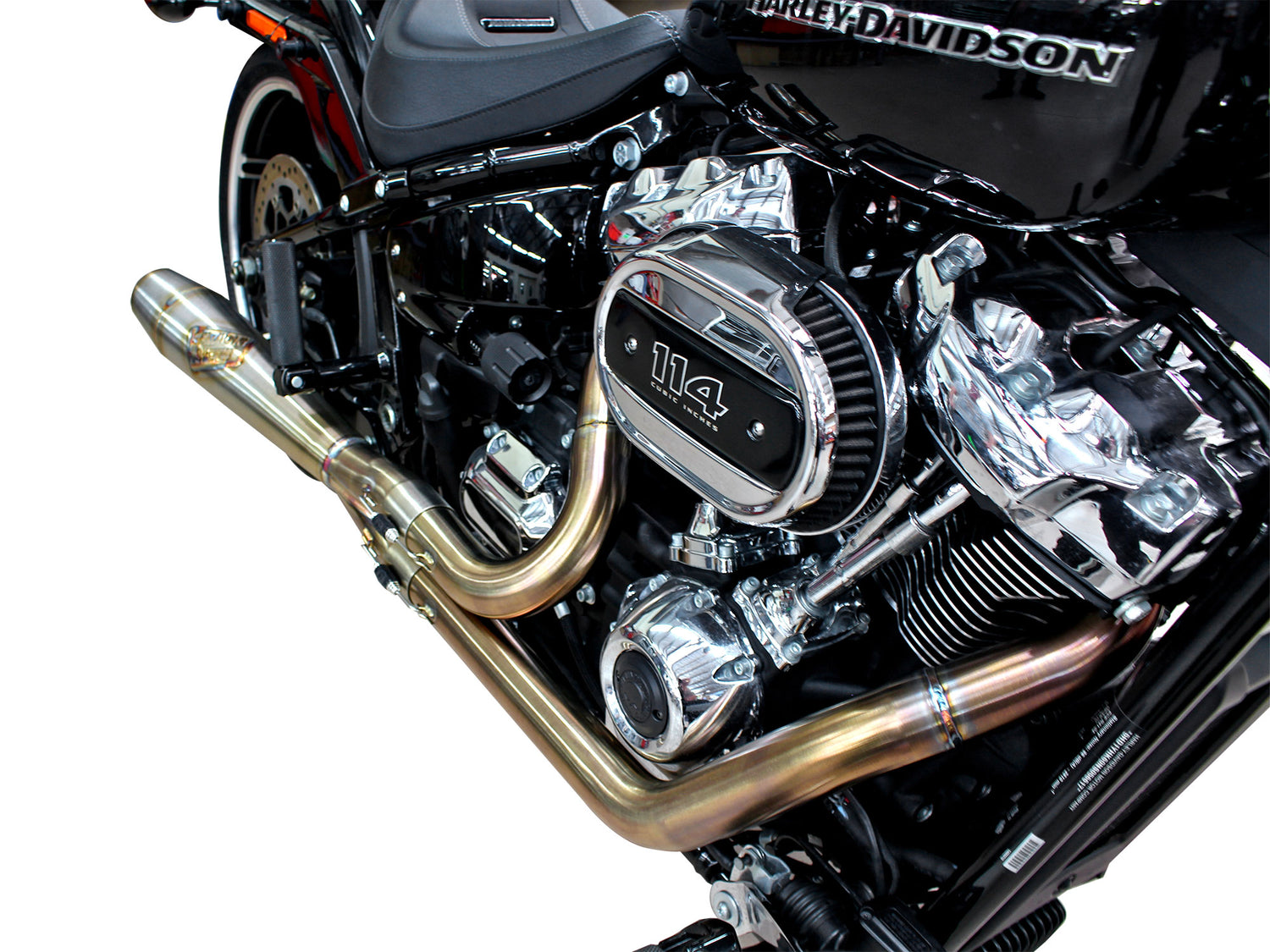 Sawicki Speed SAW-930-01272 Mid Length 2-1 Exhaust w/Welded End Cap Stainless for Softail 18-Up w/240 Rear Tyre
