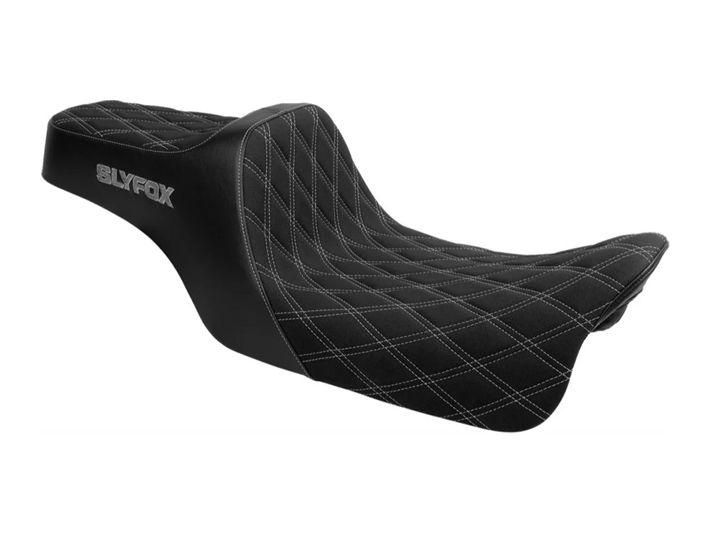 Slyfox Performance SF-0801-2153 Highnoon Dual Seat w/Grey Double Diamond Stitch for most Harley-Davidson Touring 08-24