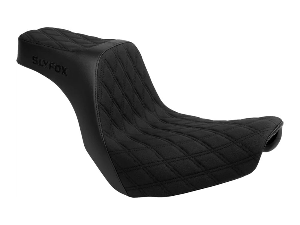 Slyfox Performance SF-0802-1671 Highnoon Dual Seat w/Black Double Diamond Stitch for Harley-Davidson Sport Glide/Low Rider 18-Up/Low Rider S 20-Up/Low Rider ST 22-Up