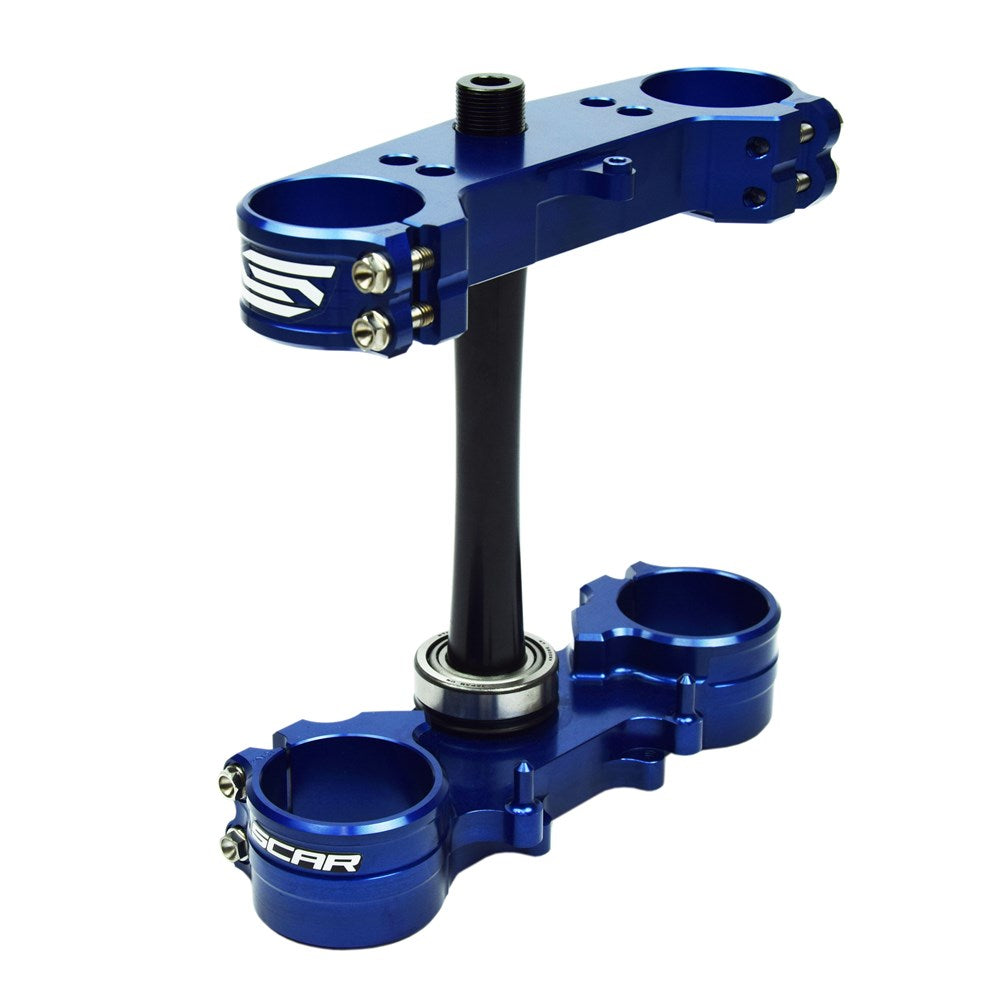 Scar S3418 Triple Clamps Blue (23mm Offset) for Kawasaki KX250F 06-18/KX250/KX450 19-25/KX450F 07-18/KX250X/KX450X 21-25