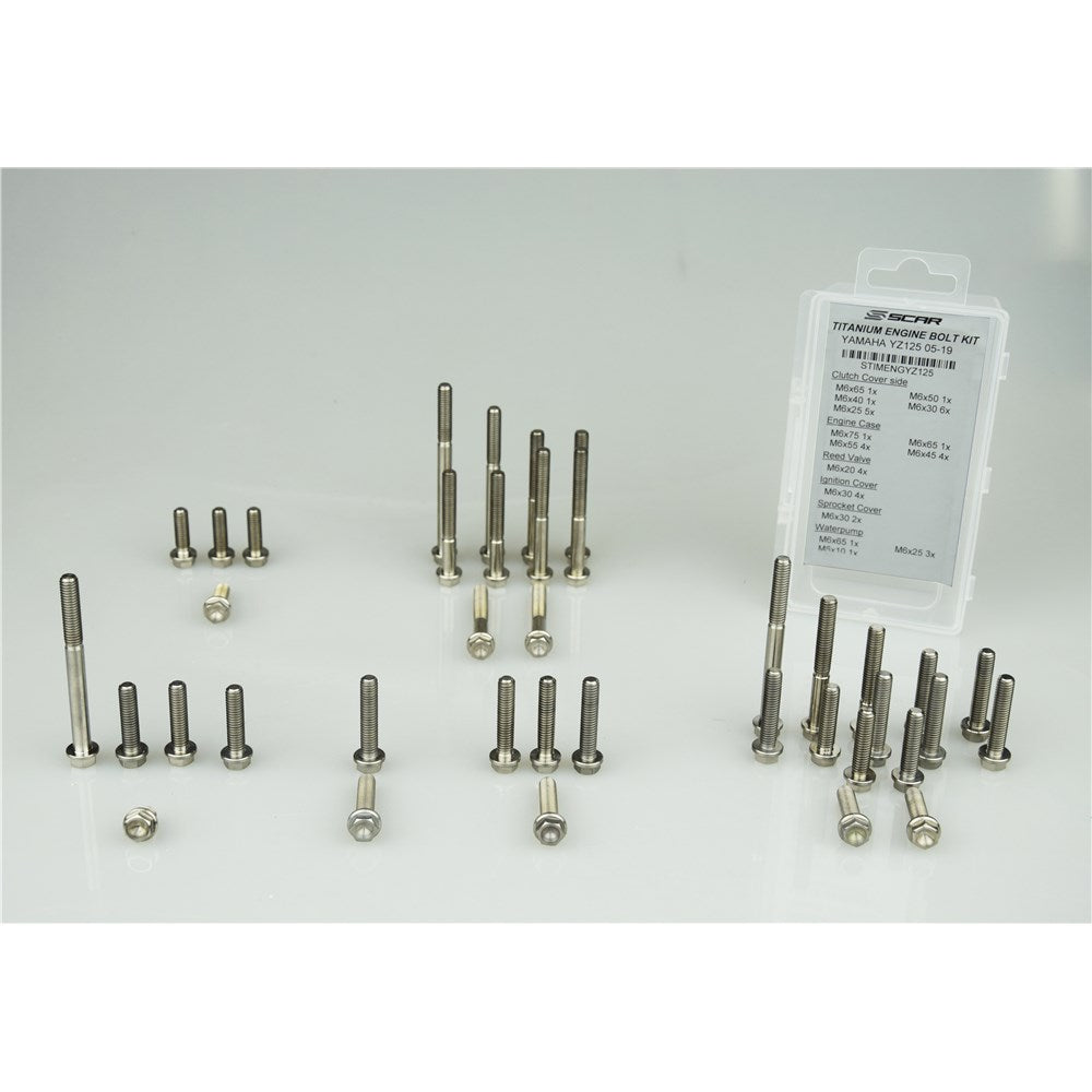 Scar STIMENGYZ125 Titanium Engine Bolt Kit for Yamaha YZ125 05-21/Fantic XX125 2021/XE125 21-24