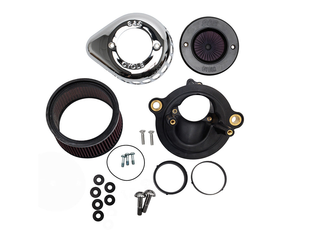 S&S Cycle SS170-0941 +1" Air Stinger Stealth Teardrop Air Cleaner Kit Chrome for Harley-Davidson CVO Touring 23-Up/Street Glide/Road Glide 24-Up/Touring 25-Up/Softail 25-Up w/Stock 58mm/SE 64mm/SE 68mm Throttle Body