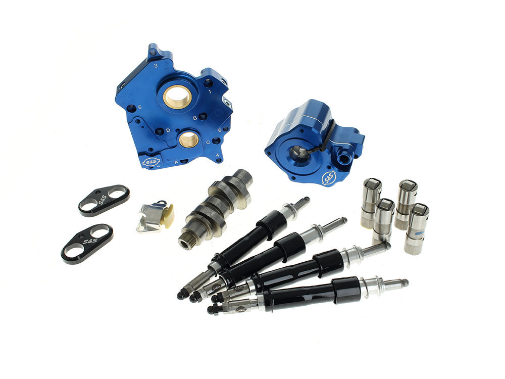 S&S Cycle SS310-1379 Cam Chest Kit w/HPT496 Chain Drive Camshaft & Black Pushrod Covers for Oil Cooled Harley-Davidson Softail 18-24/Touring 17-23 Models