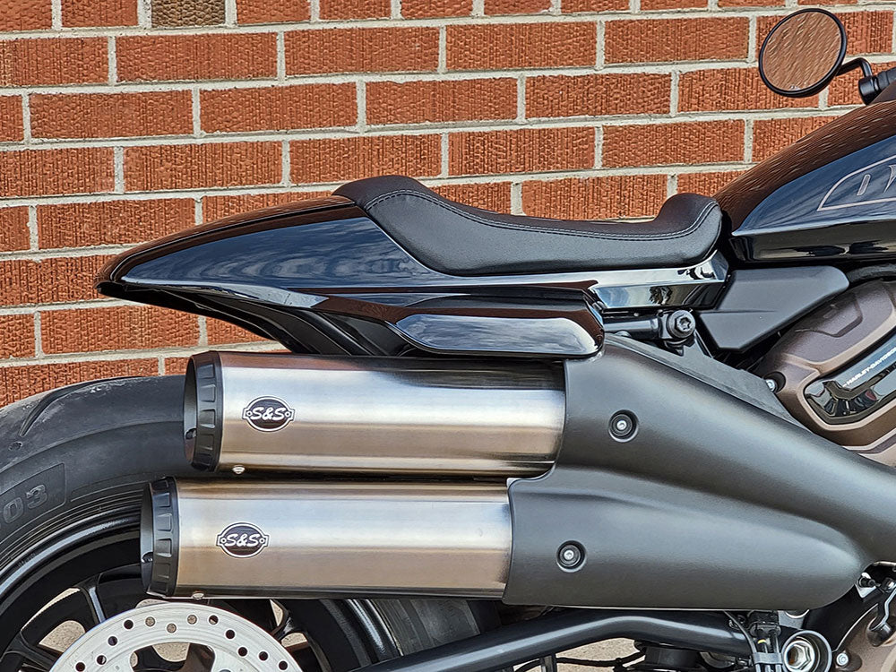 S&S Cycle SS550-1111 4" Grand National Slip-On Mufflers Stainless Steel w/Black End Cap for Sportster S 21-Up
