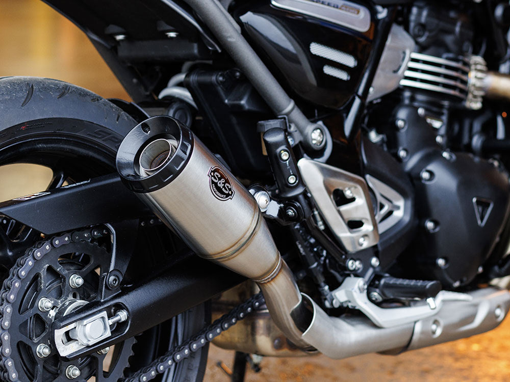 S&S Cycle SS550-1143 4" Grand National Slip-On Muffler Stainless Steel w/Black End Cap for Triumph Speed 400/Scrambler 400X 24-Up