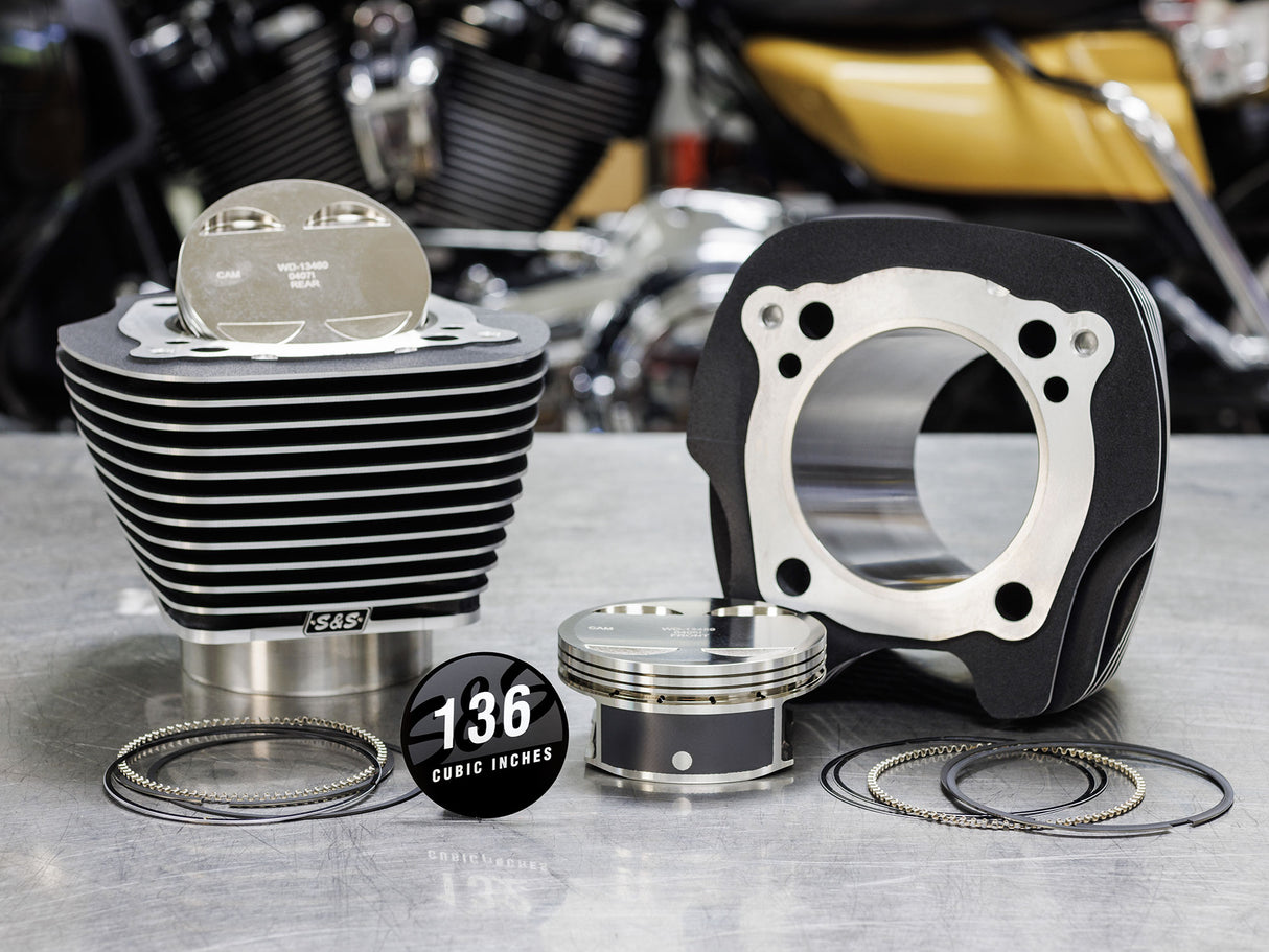 S&S Cycle SS910-0848 136ci Stroker Big Bore Kit w/Highlighted Fins Black for Milwaukee-Eight 17-Up w/S&S 4-5/8" Stroker Flywheel
