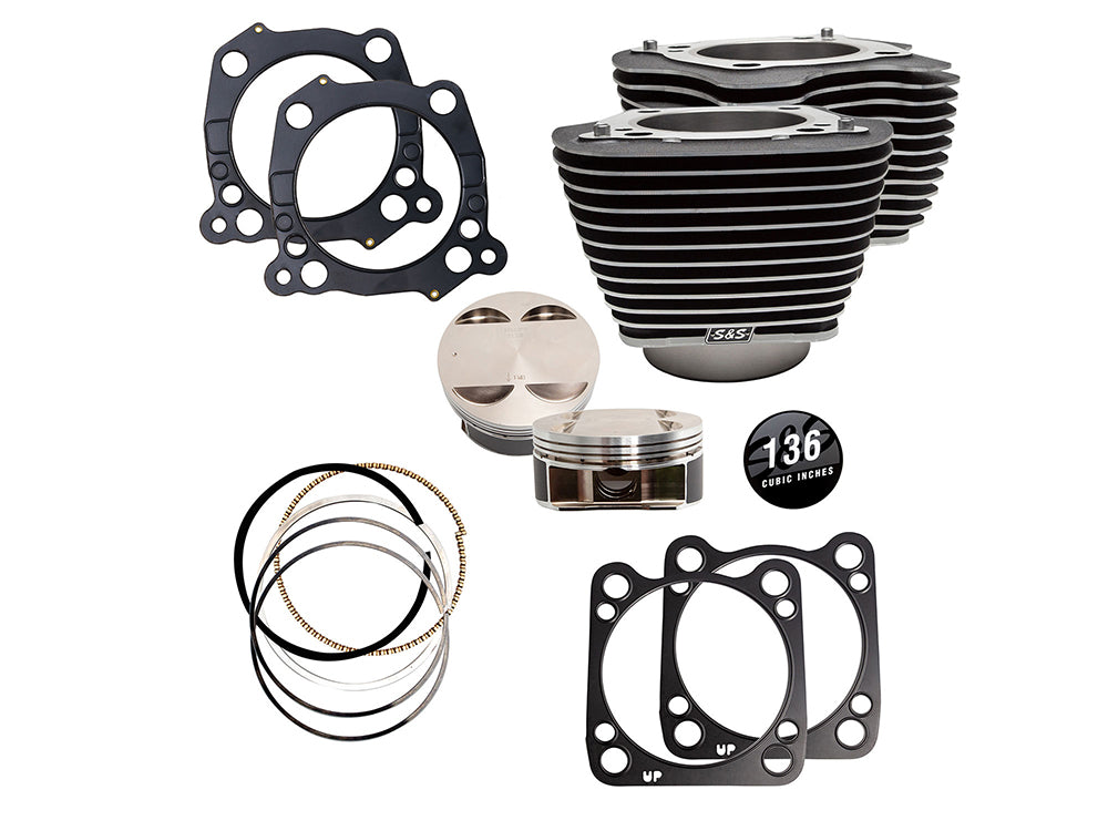 S&S Cycle SS910-0848 136ci Stroker Big Bore Kit w/Highlighted Fins Black for Milwaukee-Eight 17-Up w/S&S 4-5/8" Stroker Flywheel