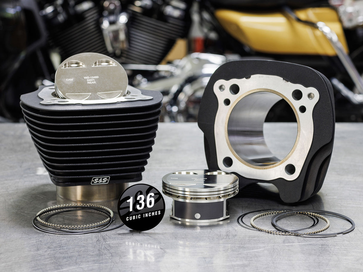 S&S Cycle SS910-0849 136ci Stroker Big Bore Kit w/Non-Highlighted Fins Black for Milwaukee-Eight 17-Up w/S&S 4-5/8" Stroker Flywheel