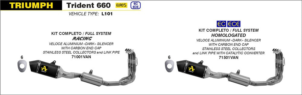 Arrow 71001VAN Veloce Stainless Steel Full Exhaust System w/Dark Aluminium Muffler & Carbon End Cap