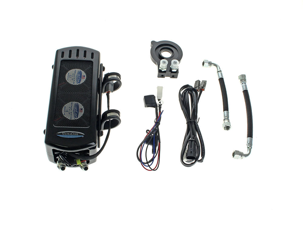 UltraCool UC-SMS8-1G Fan Assisted Side Mount Oil Cooler Kit Gloss Black for Softail 18-Up w/no Crash Bar/Engine Guard